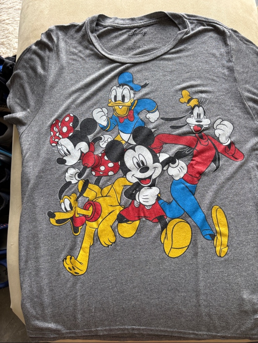 Lauren Moshi Gray Disney Character Graphic Tee with Red, Yellow, Blue Accents